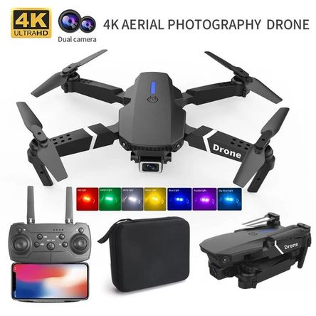 Dron E88 4K + Luz LED 7 Color Cámara HD Plegable WiFi Navidad Genieka Dron E88 4K + Luz LED 7 Color Cámara HD Plegable WiFi Navidad Genieka