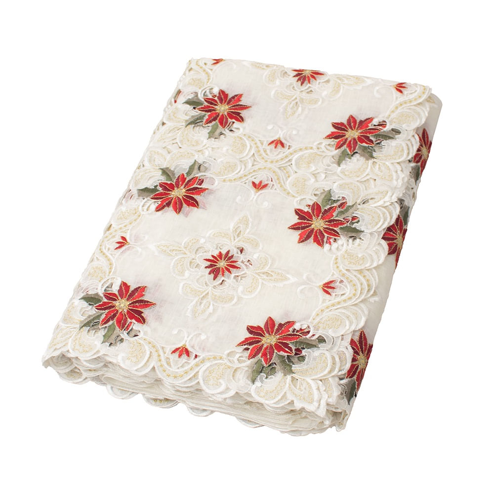 MANTEL PARA 8 SILLAS RECTANGULAR BEIGE DE POINSETTIAS MINI MANTEL PARA 8 SILLAS RECTANGULAR BEIGE DE POINSETTIAS MINI