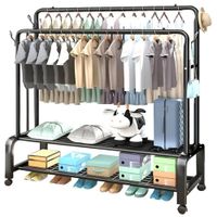 Estante Colgador Organizador Ropa Perchero 48kg Con Ruedas Negro