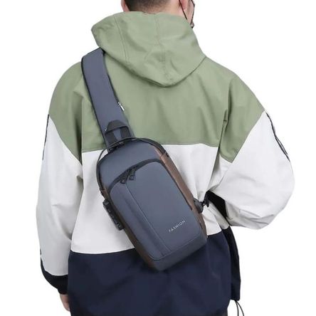 Bolso Morral Candado Clave Antirrobo Plomo-Marrón USB Mohila Genieka