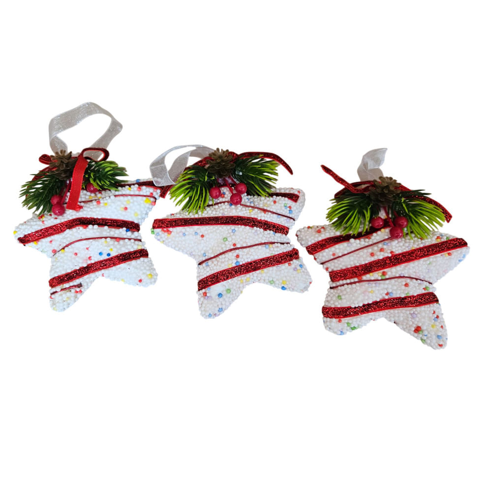 Adorno Navideño con Pinchos Estrellas Rojas y Blancas 11 Cm X 3 Und Adorno Navideño con Pinchos Estrellas Rojas y Blancas 11 Cm X 3 Und