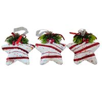 Adorno Navideño Estrella Patchwork Rojo con Blanco 11 Cm X 3 Und