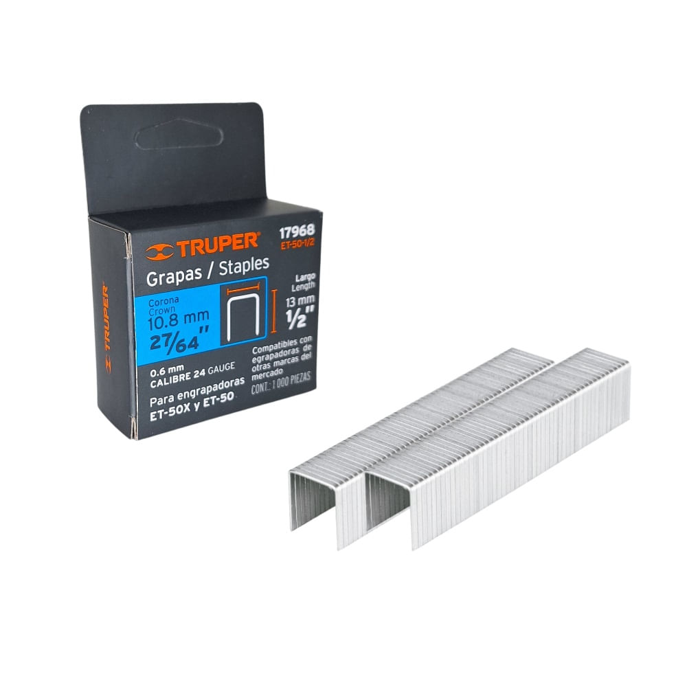 Caja con 1000 grapas 1/2" corona 10.8 mm para ET-50 - Truper