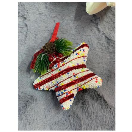 Adorno Navideño Estrella Patchwork Rojo con Blanco 11 Cm X 2 Und