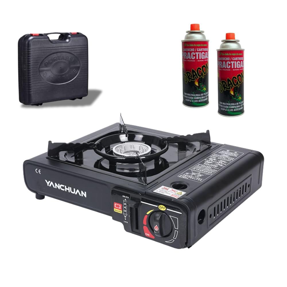 Cocina Estufa Portátil Dual + 2 Cartuchos Ideal para Picnic Cocina Estufa Portátil Dual + 2 Cartuchos Ideal para Picnic