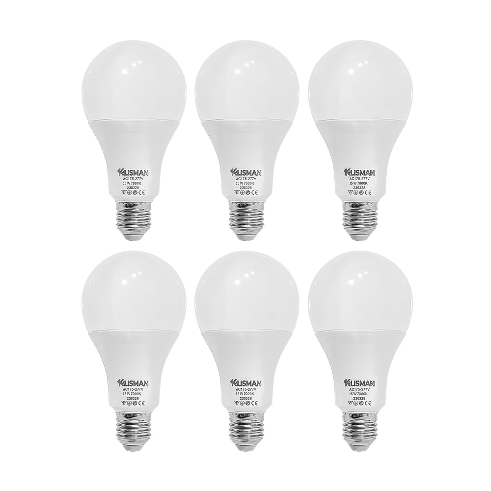 Pack x6 Focos LED KLISMAN E27 15W Luz Fría Pack x6 Focos LED KLISMAN E27 15W Luz Fría