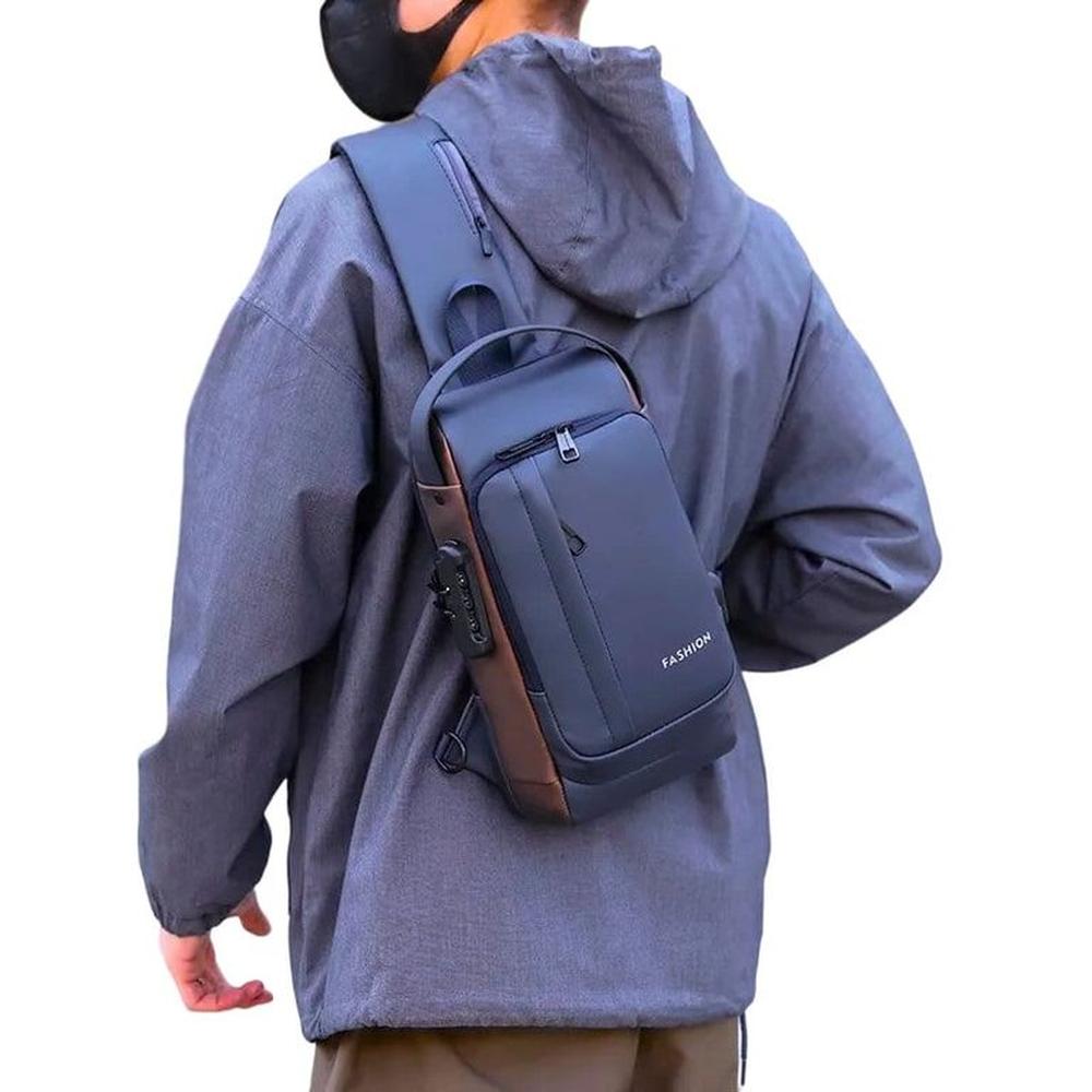 Bolso Morral Antirrobo Candado Clave Azulmarrón USB Mochila Genieka.