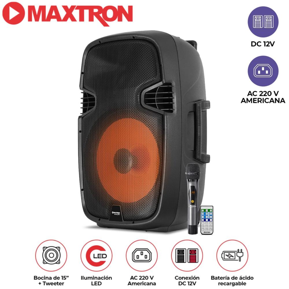 Parlante Maxtron MX1550V MERKURY ULTRA con Boufer de 15 Pulg, USB BT TWS 02 Micrófonos