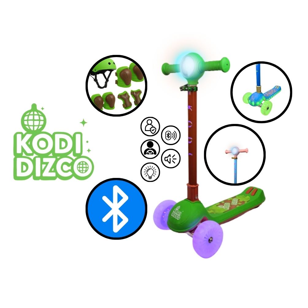 SCOOTER CON BLUETOOTH PARA NIÑOS KODI DIZCO VERDE-MAROON