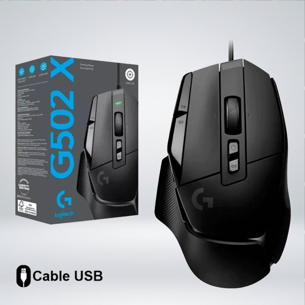 MOUSE GAMER G502 X SENSOR HERO 25K 13 BOTONES PROGRAMABLES NEGRO