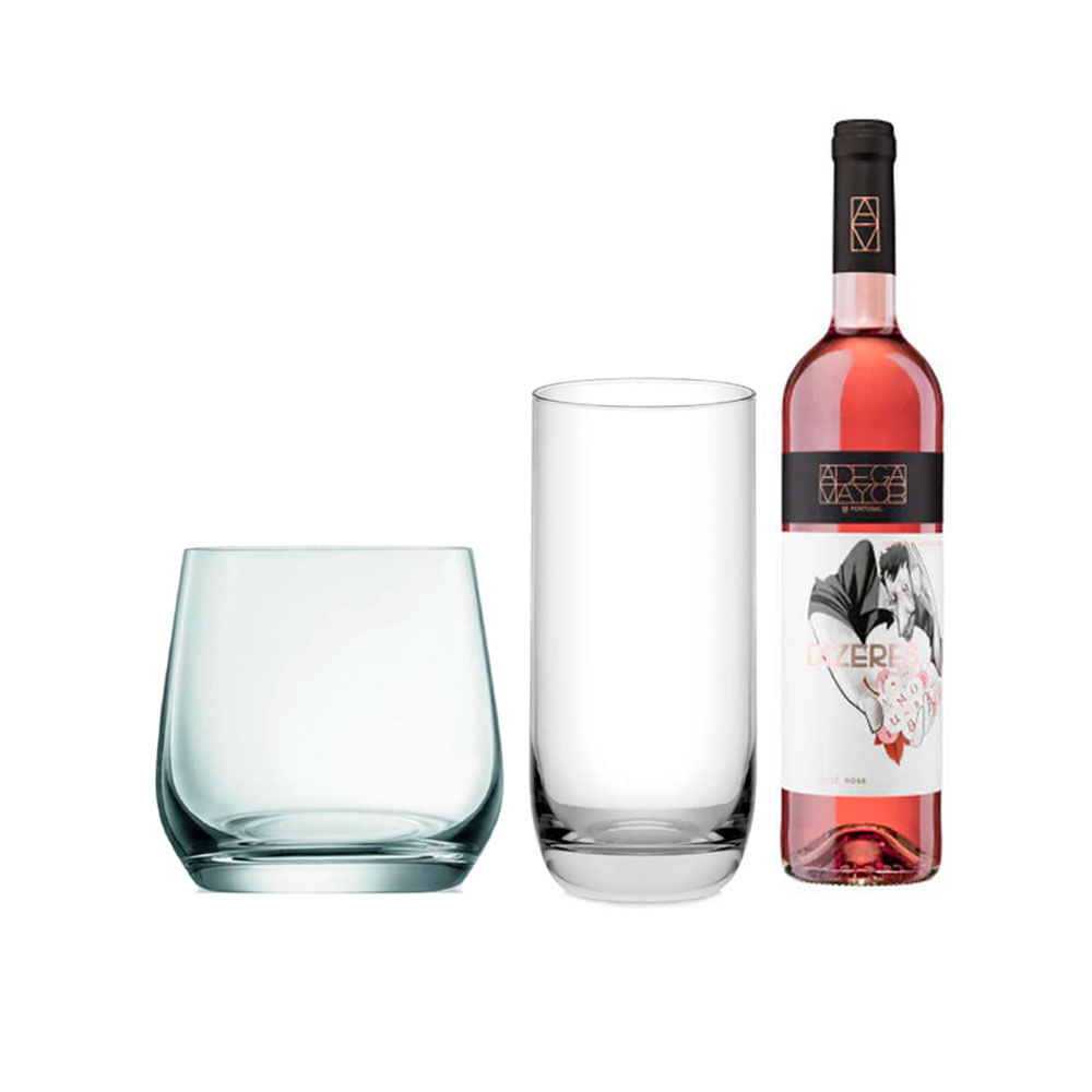Set Vasos Ferrand X 12 Pzas Long Drink X6 y Rock Special X6 Vino Dizeres Rosado