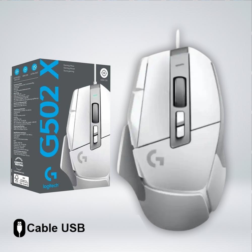MOUSE GAMER G502 X SENSOR HERO 25K 13 BOTONES PROGRAMABLES WHITE