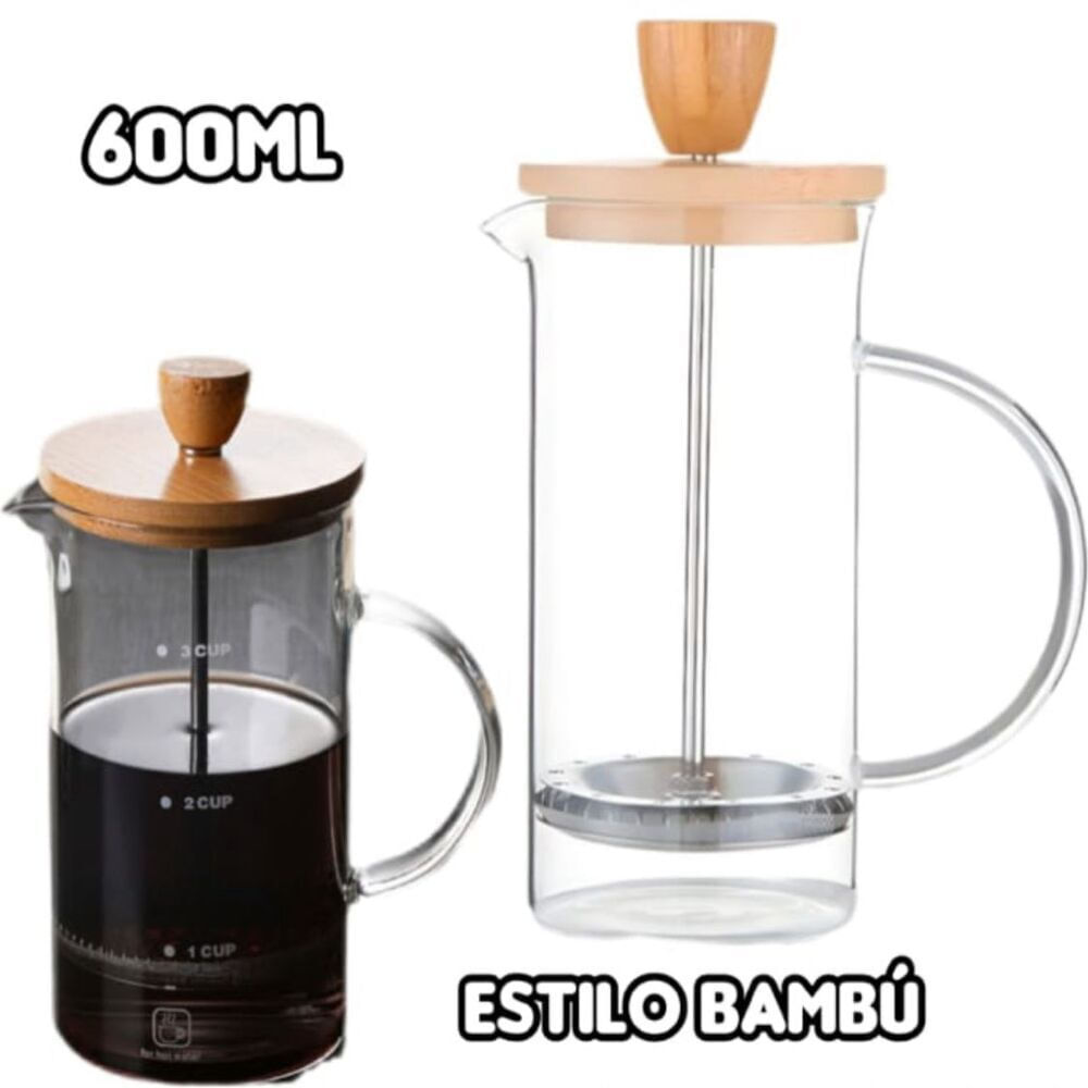 Prensa Francesa de Café con Mango y Tapa de Bambú