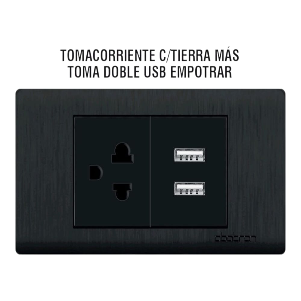 Tomacorriente Universal con Doble Toma USB Empotrable - Negro Mate
