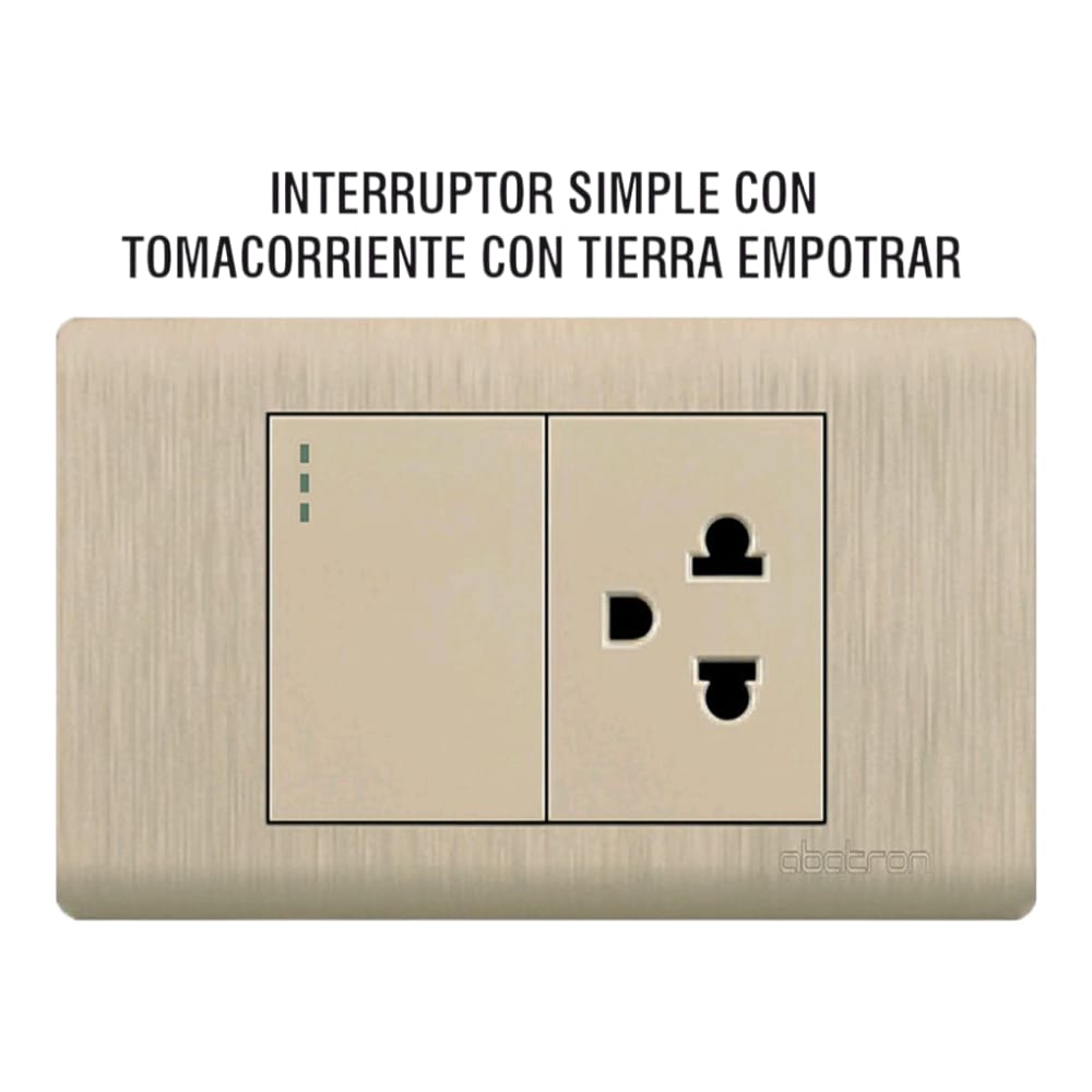 Interruptor Simple y Tomacorriente Con Tierra Empotrable - DORADO