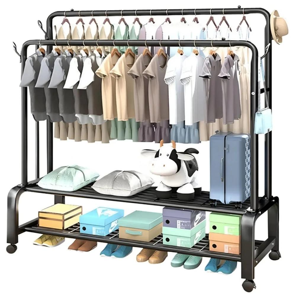 Estante Colgador Organizador Ropa Perchero 68kg Con Ruedas Negro