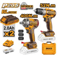 Kit Brushless Llave de Impacto Ingco 20V con Taladro Atornillador 20V 2 Baterías 2.0AH CKLI20271