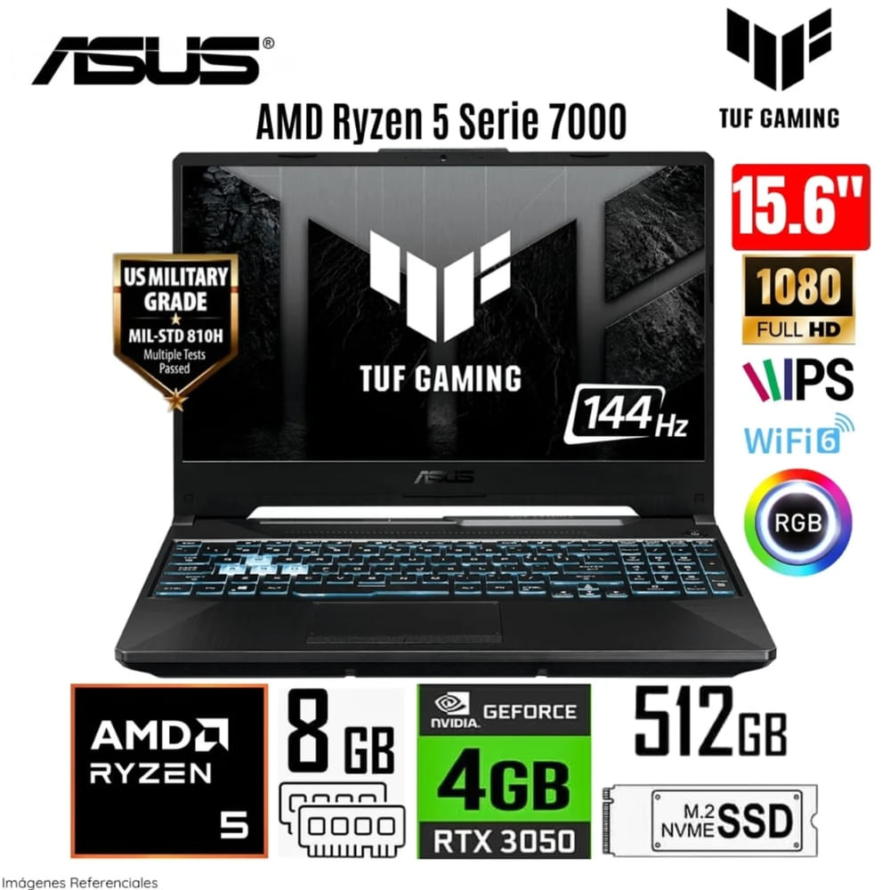 LAPTOP ASUS GAMER TUF 15PULGADAS RYZEN 5 8GB RAM 512GB SSD FHD MOD FA506NC HN011W Y REGALO NAVIDEÑO