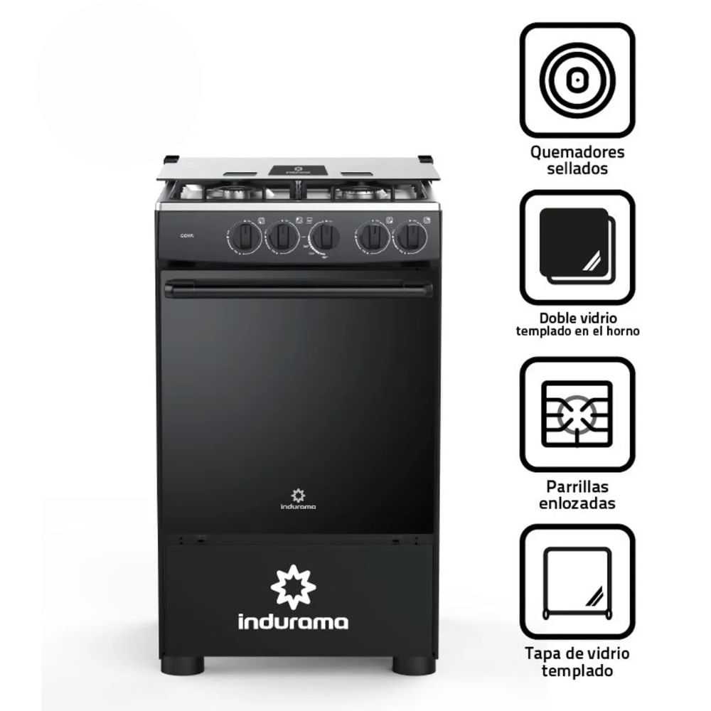 COCINA INDURAMA 4 HORNILLAS GOYA NEGRA