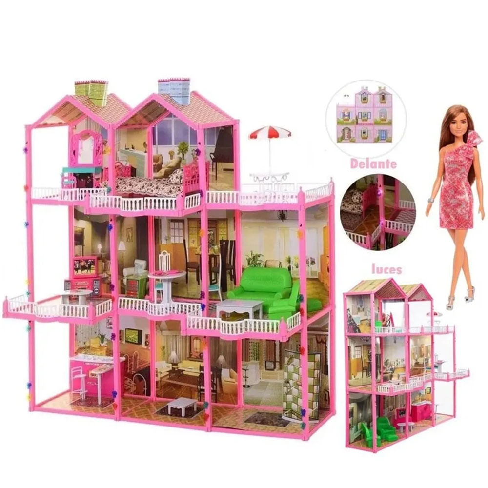 Casa de Muñecas Amoblada 3 Niveles 245 PCS y muñeca