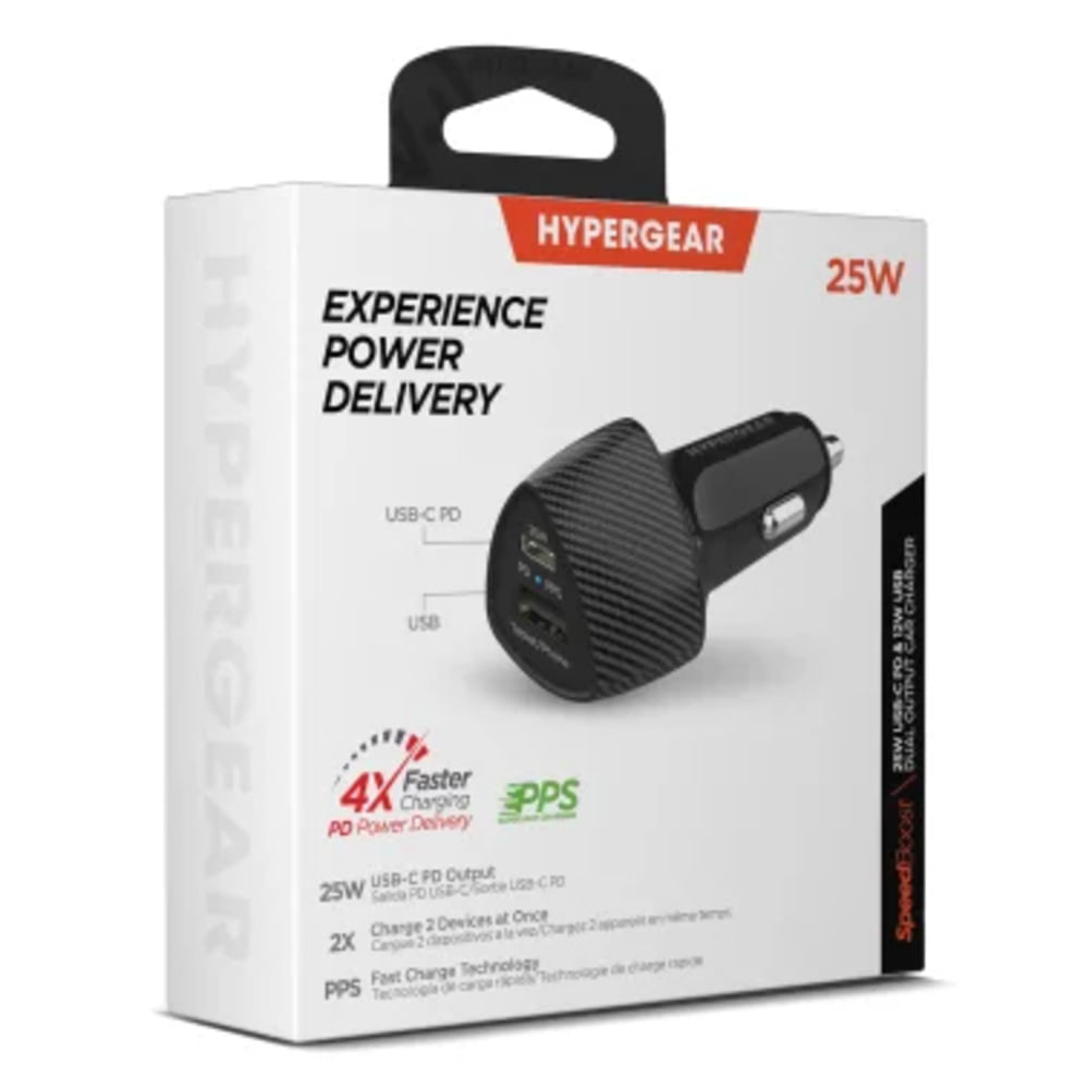Cargador de Auto Hypergear SpeedBoost 25W USB-C PD y 12W USB PPS