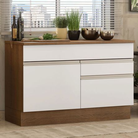 Mueble de Cocina Glamy 120 cm - Mostrador para Lavadero con Encimera - Marrón Blanco