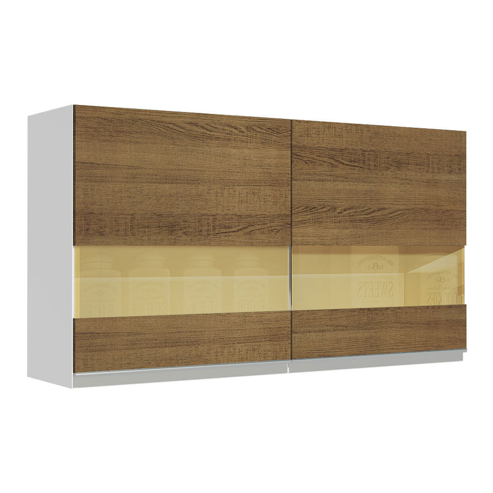 Alacena de Cocina Glamy 120 cm 2 Puertas con Vidrio Reflex - Blanco Marrón