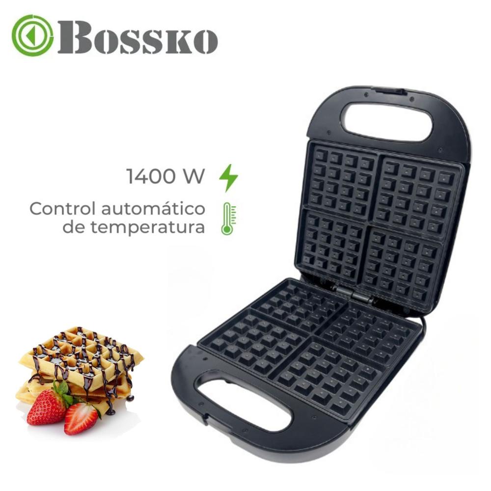 Wafflera maker 4 piezas Marca Bossko BK-424WF4 Negro
