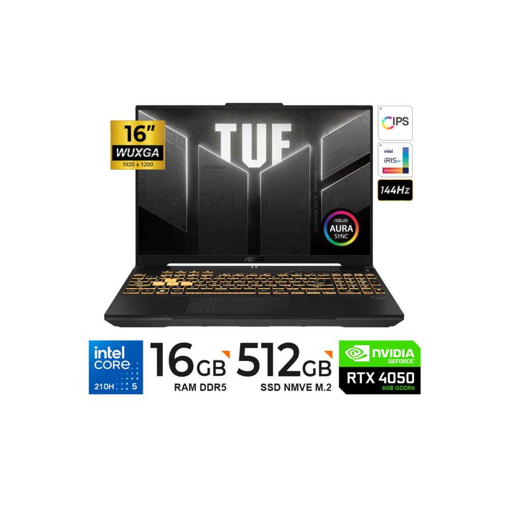 LAPTOP ASUS TUF F16 FX607VU 16 WUXGA IPS Core 5 210H 16GB DDR5 512GB RTX 4050 6GB FreeDOS