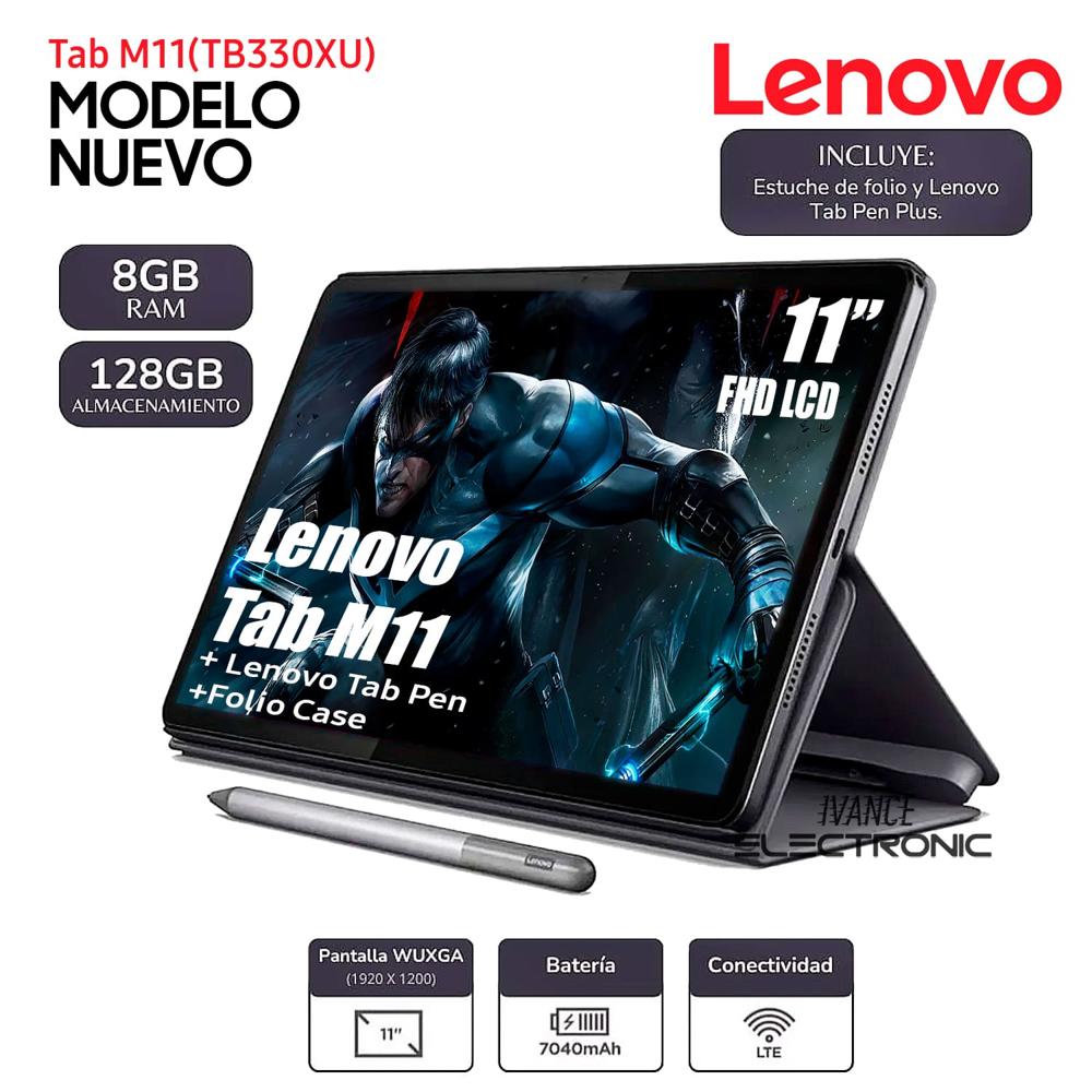 Tablet Lenovo Tab M11 11 Pulg 4G LTE 8GB 128GB Lapiz y Funda TB330XU