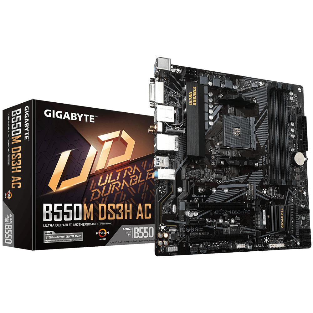 Placa base GIGABYTE B550M DS3H AC AM4 MicroATX con chipset rápido y conectividad avanzada