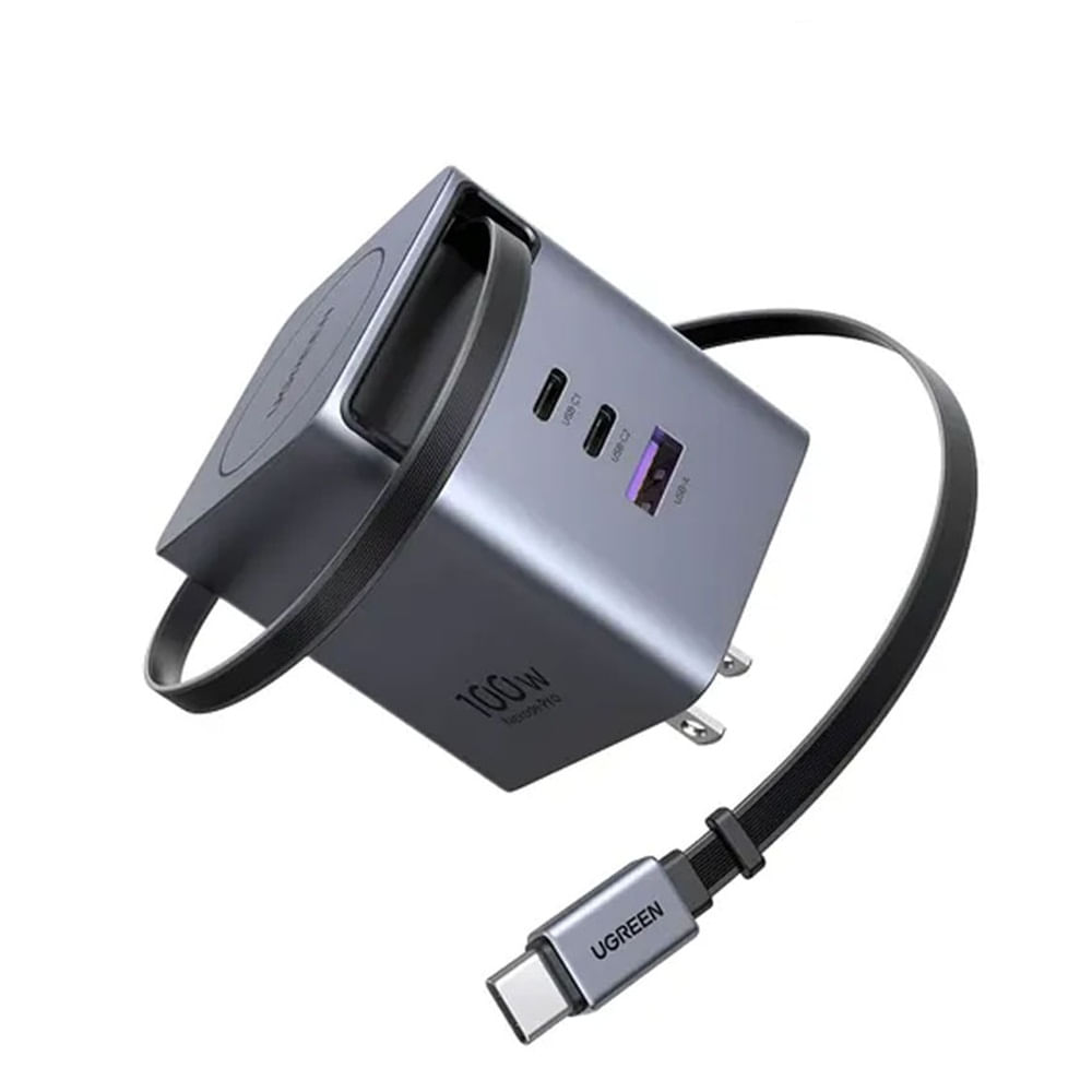 Cargador UGREEN 100W GaN Retractil USB-C QuickCharge PD 3.0