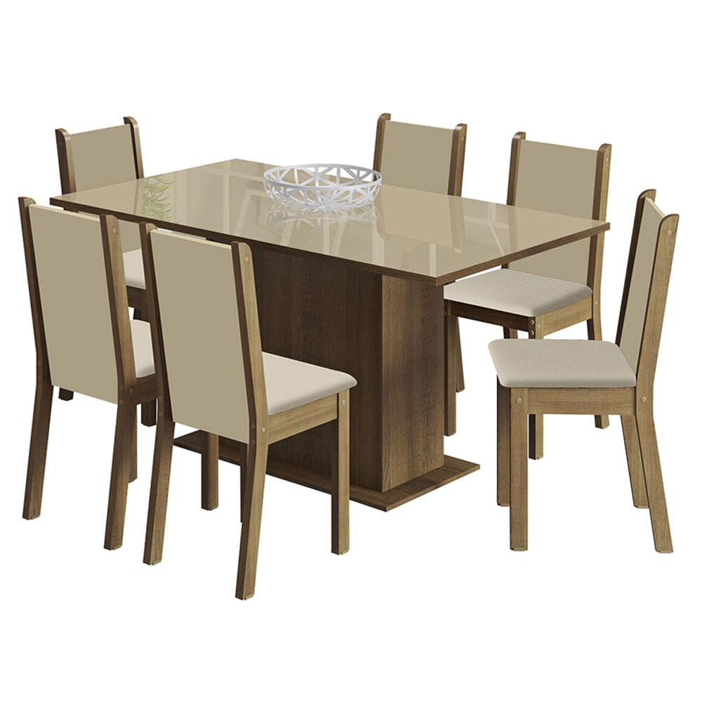 Juego de Comedor Moscou Plus con 6 Sillas - Marrón Crema Beige