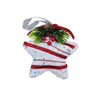 Adorno Navideño Estrella Patchwork Rojo con Blanco 11 Cm