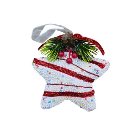 Adorno Navideño Estrella Patchwork Rojo con Blanco 11 Cm Adorno Navideño Estrella Patchwork Rojo con Blanco 11 Cm