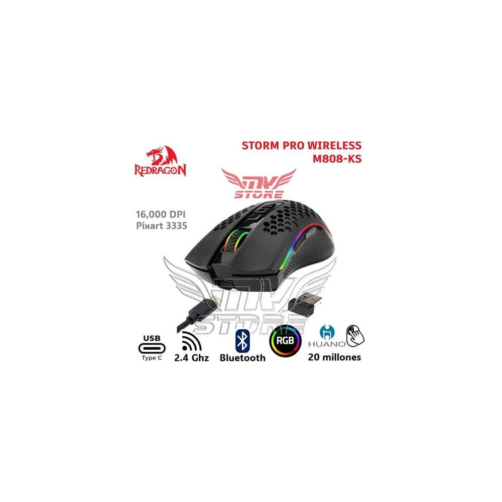 Mouse Gamer Inalambrico RGB Redragon Storm Pro Negro M808