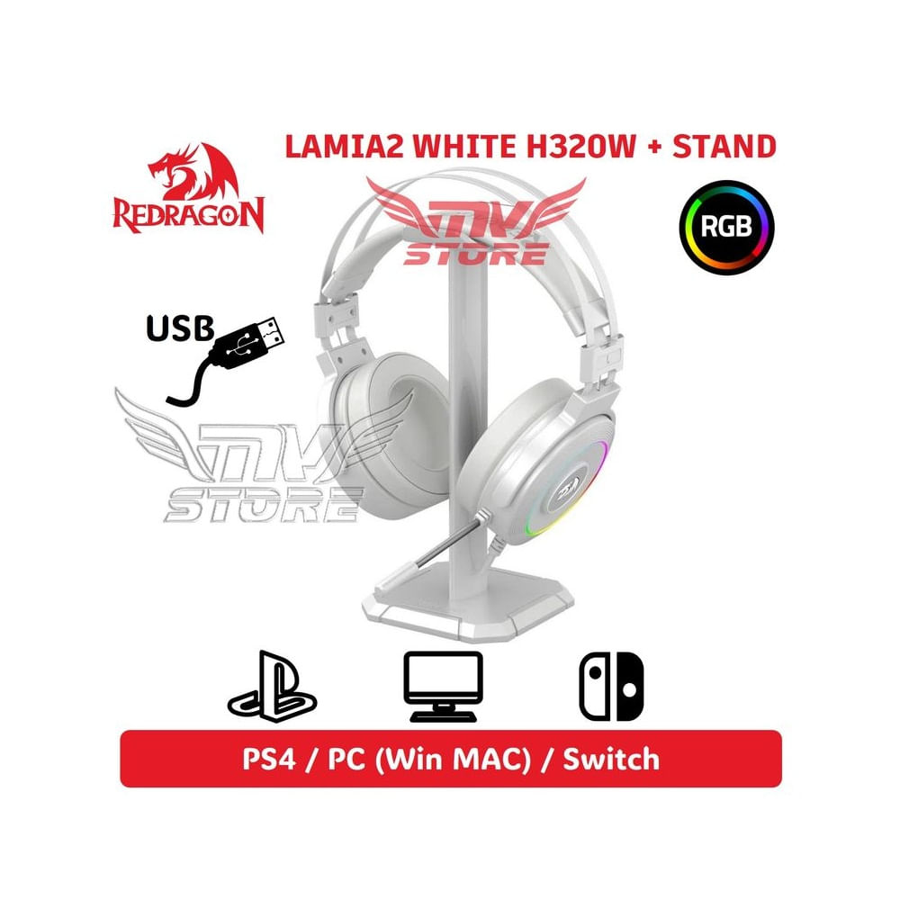 Audífonos Redragon Lamia 2 H320 RGB Color Blanco + Stand