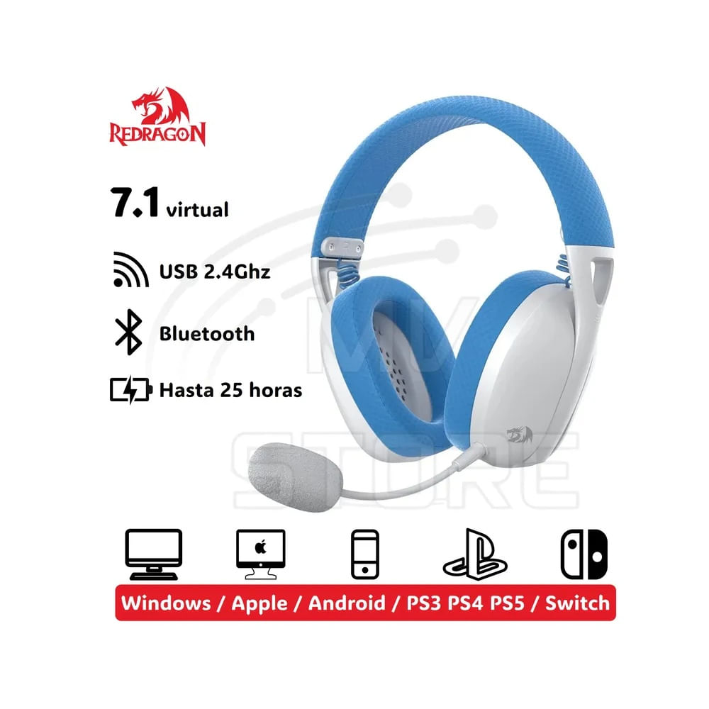 Audífonos Redragon Ire Pro Wireless Blue H848 Color Azul