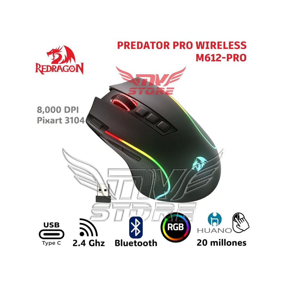 Mouse Gamer Inalambrico RGB Redragon Predator Pro Negro M612
