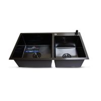 LAVADERO P MARMOL DOBLE POZA 82X45X23CM NANO BLACK  PREMIUM - FRATELLI