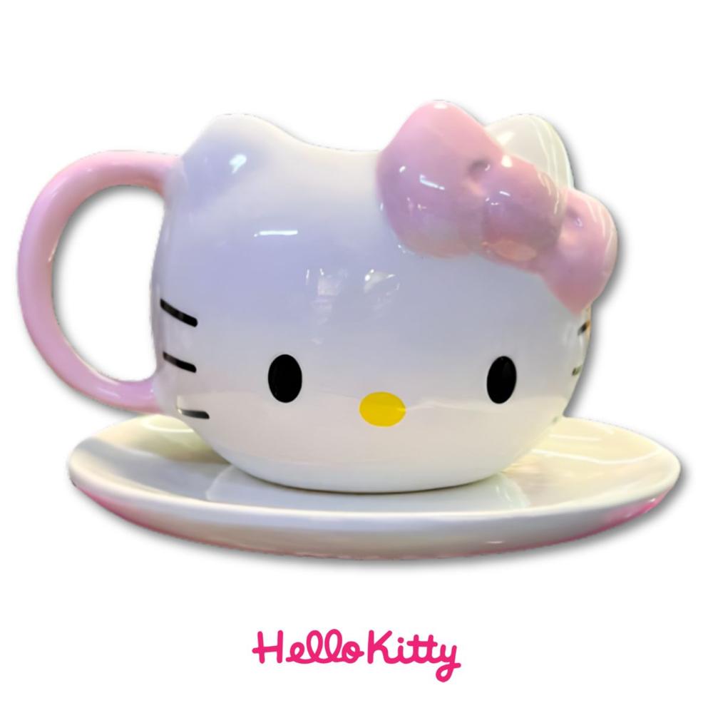 Taza Hello Kitty Rosa con Plato Cerámica 420ml