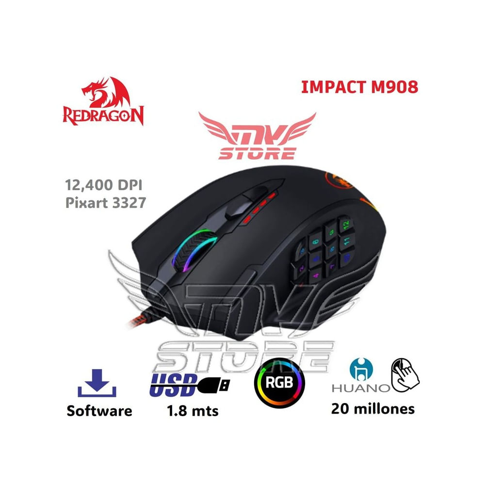 Mouse Gamer RGB Redragon Impact Negro M908