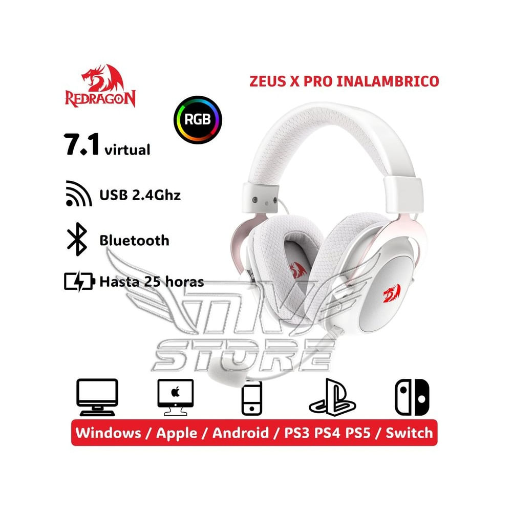 Audífonos Redragon Zeus X PRO Wireless H510 WL Color Blanco