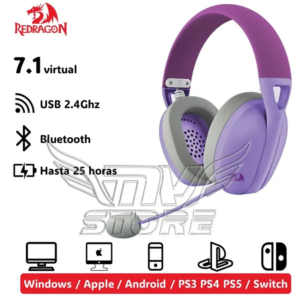 Audífonos Redragon Ire Pro Wireless Purple H848 Color Purpura