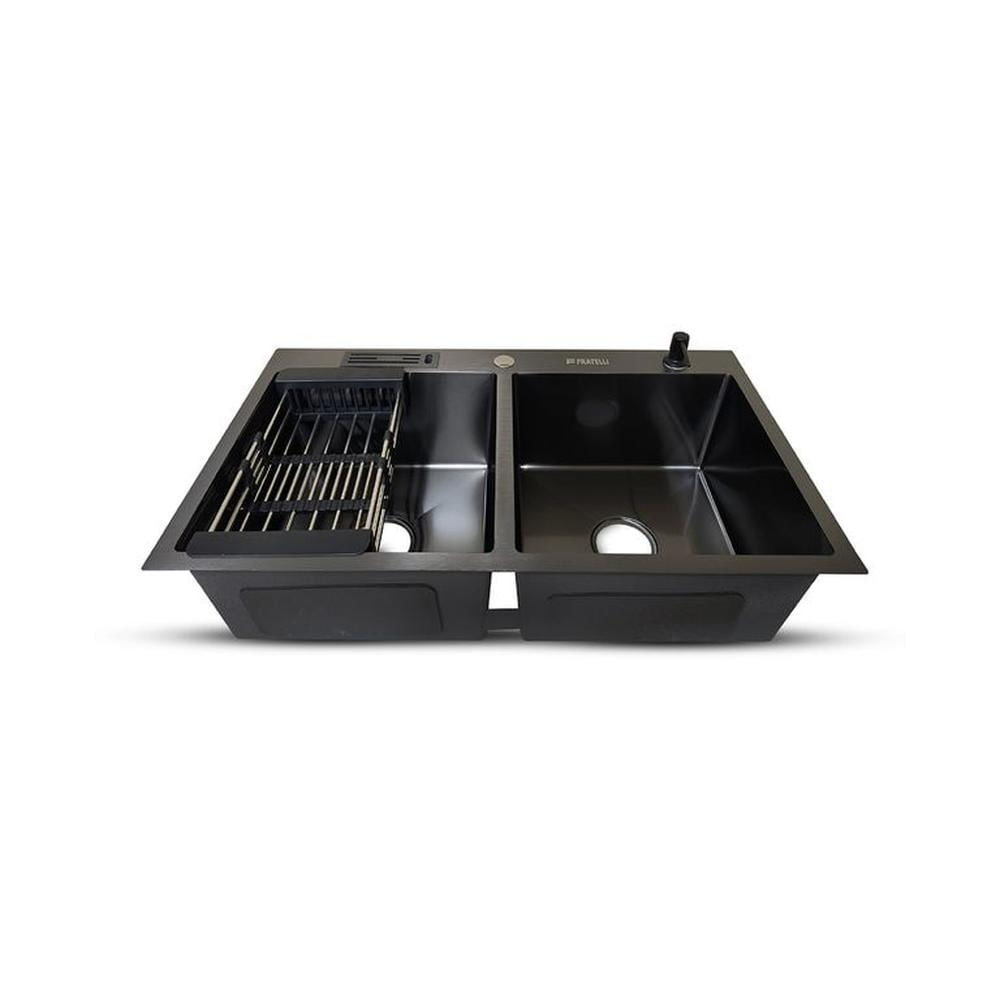 Prm-8448B Lavadero Prime De Acero Inox Black Doble Poza CAcces 84X48X23Cm - Fratelli