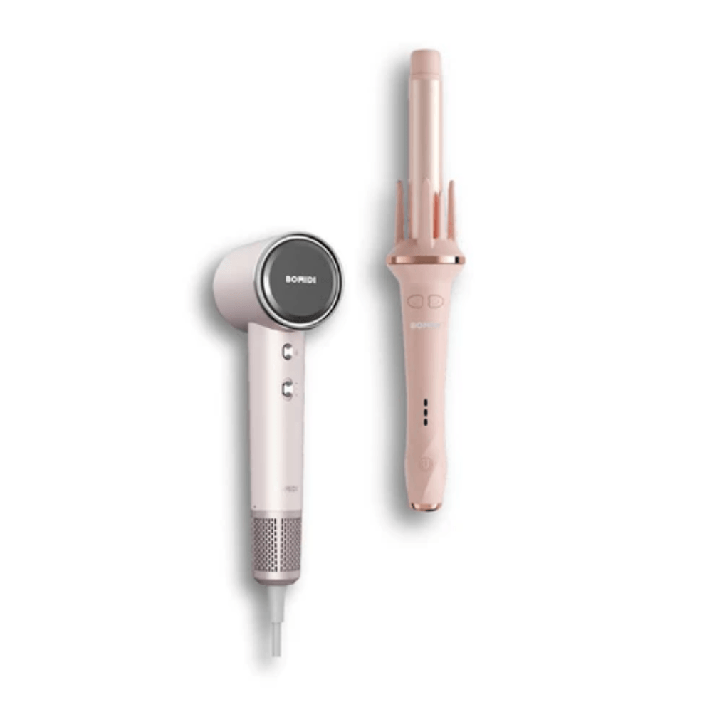 Rizador de Cabello HC02 Rosado y Secador de Cabello HD04 Rosado