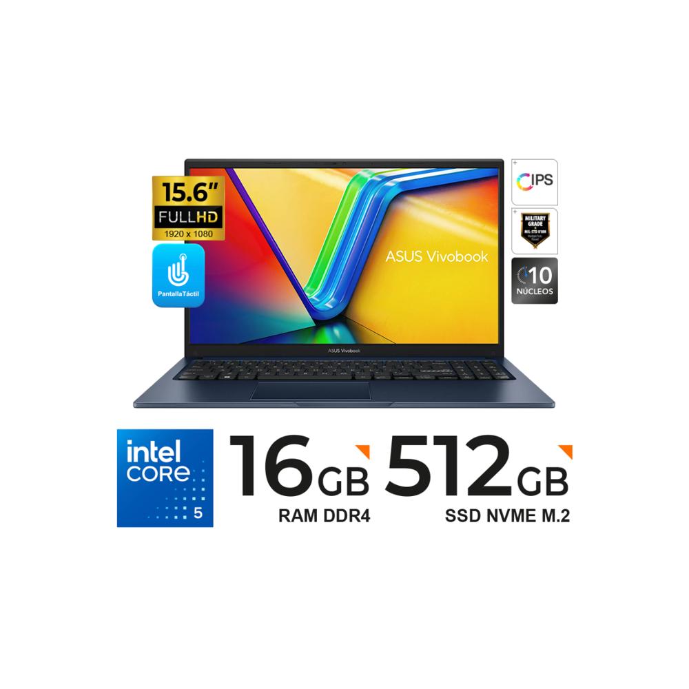 LAPTOP ASUS VIVOBOOK 15 X1504 15.6 FHD TOUCH Core 5 120U hasta 5.0GHz 16GB RAM 512GB SSD FreeDOS