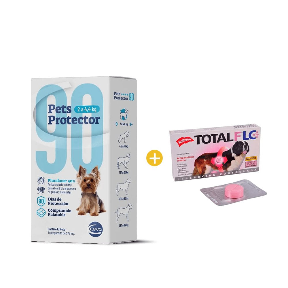 Antipulgas Pets Protector 90 2 a 4.4 Kg x 1 Comp. y GRATIS AP Holliday Total Full 1000Mg x 1 Comp Antipulgas Pets Protector 90 2 a 4.4 Kg x 1 Comp. y GRATIS AP Holliday Total Full 1000Mg x 1 Comp