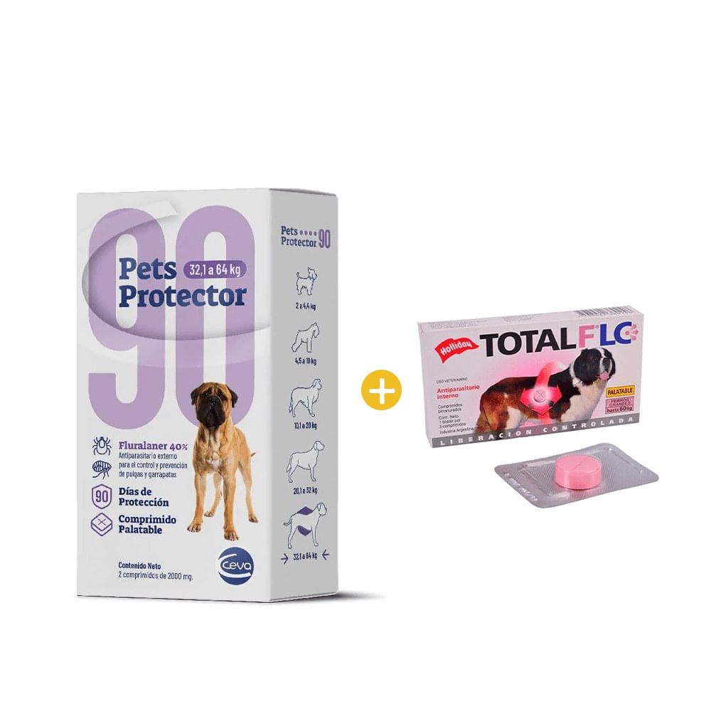 Antipulgas Pets Protector 90 32.1 a 64 Kg x2 Comp. y GRATIS AP Holliday Total Full 1000Mg x 1 Comp Antipulgas Pets Protector 90 32.1 a 64 Kg x2 Comp. y GRATIS AP Holliday Total Full 1000Mg x 1 Comp