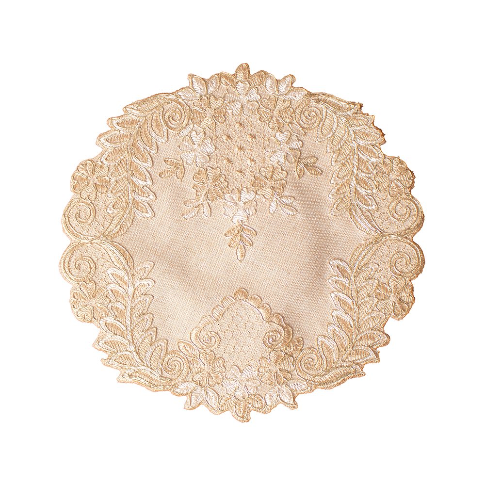 Setx2 Tapetes 25cm Redondo Poliéster Beige Bordado